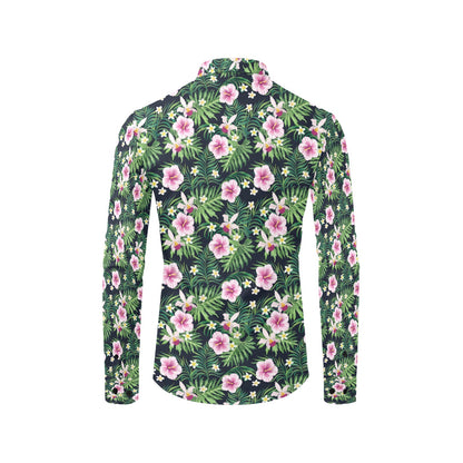 Hibiscus Tropical Print Design LKS309 Men's Long Sleeve Dress Shirt