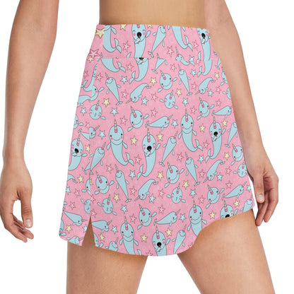 Narwhal Cartoon Cute Print 17" Golf & Pickleball Skort with Pockets