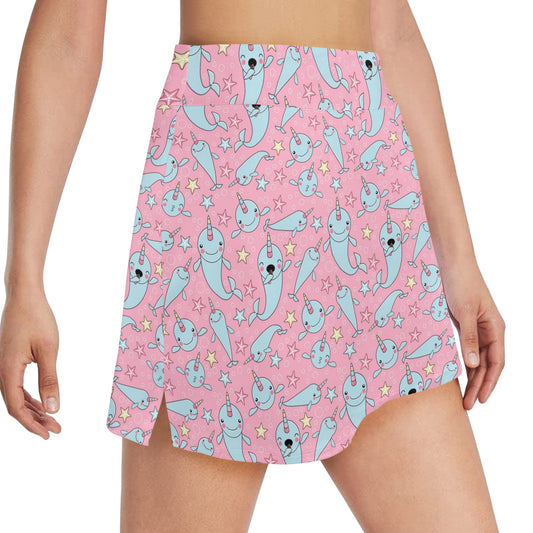 Narwhal Cartoon Cute Print 17" Golf & Pickleball Skort with Pockets