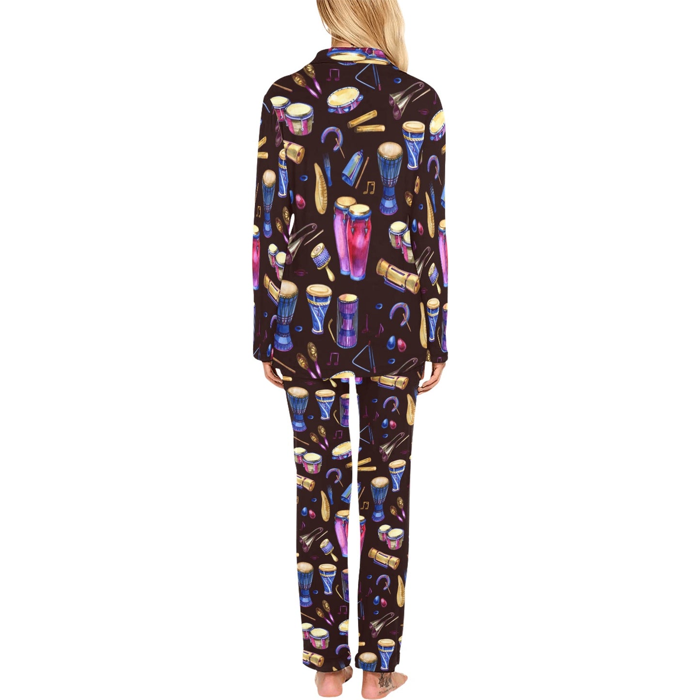 Percussion Neon Pattern Print Design 04 Women's Long Pajama Set