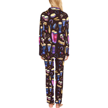 Percussion Neon Pattern Print Design 04 Women's Long Pajama Set