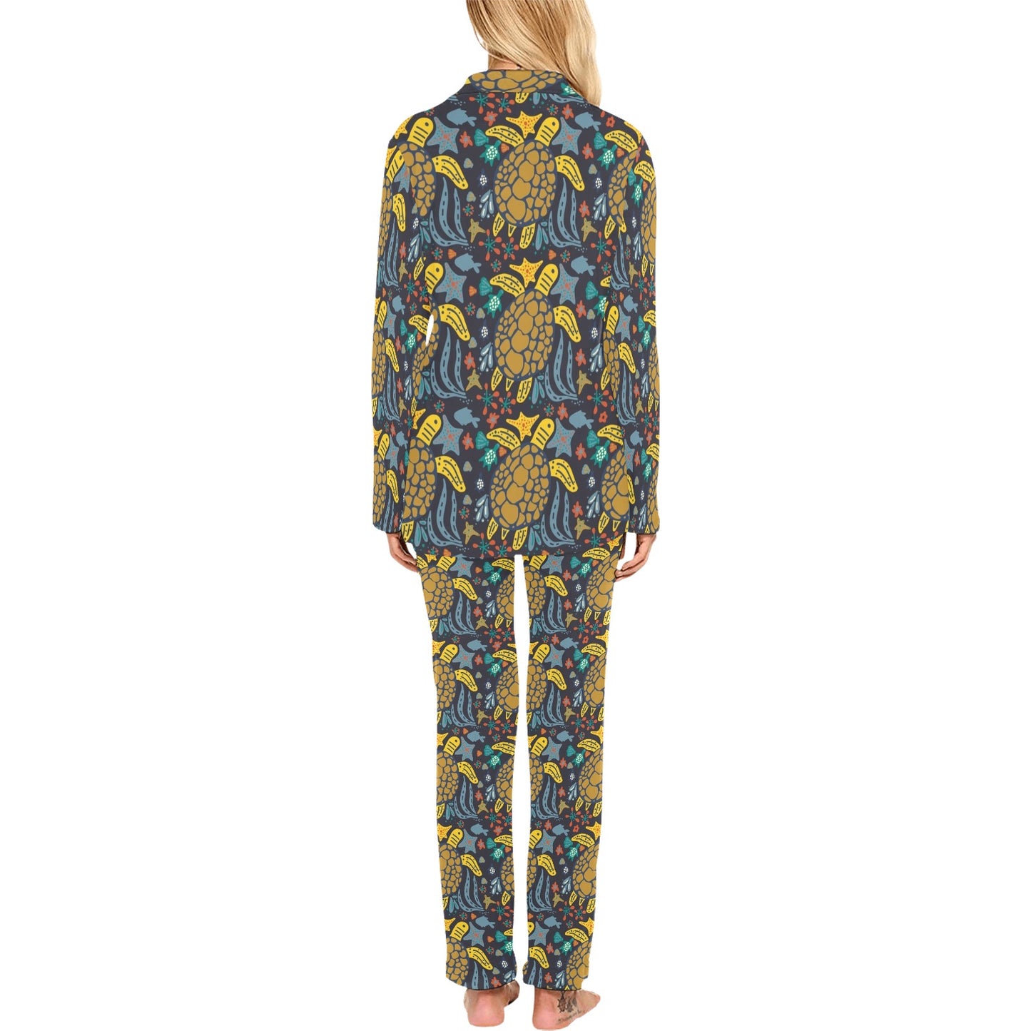 Sea Turtle Pattern Print Design T03 Women's Long Pajama Set