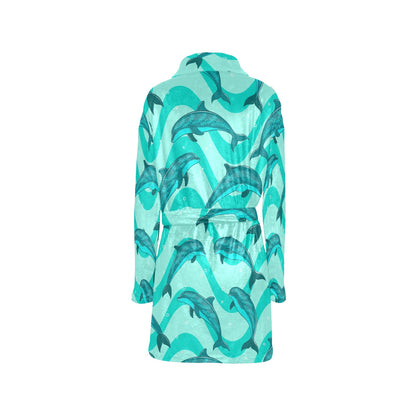 Dolphin Wave Print Women's Fleece Robe