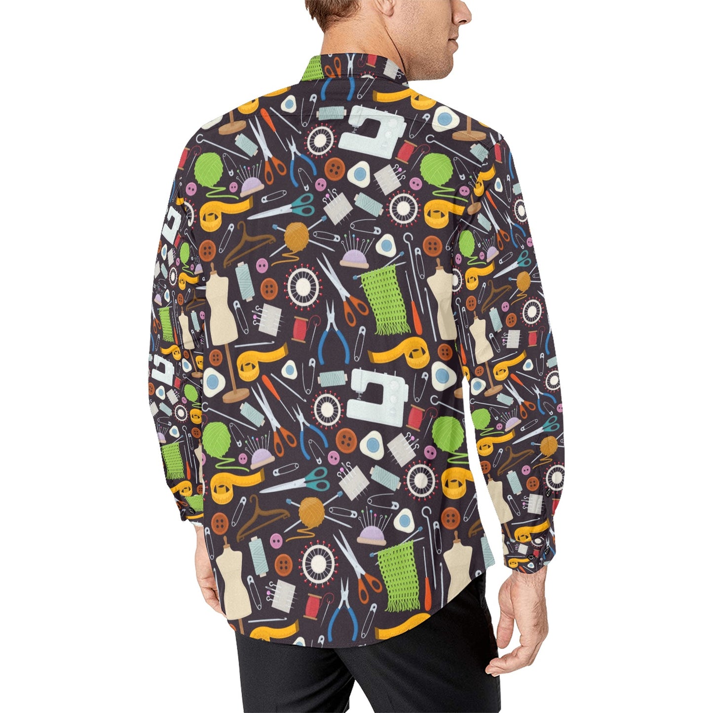 Sewing Equipment Print Design LKS308 Men's Long Sleeve Dress Shirt