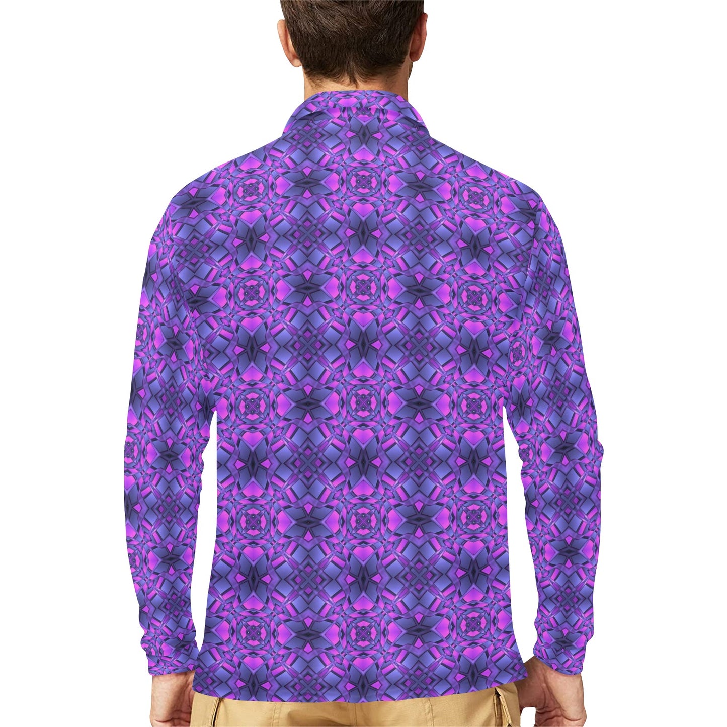 kaleidoscope Pattern Print Design Long Sleeve Polo Shirt For Men's