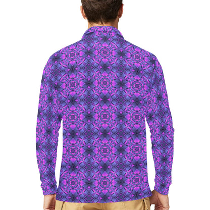 kaleidoscope Pattern Print Design Long Sleeve Polo Shirt For Men's