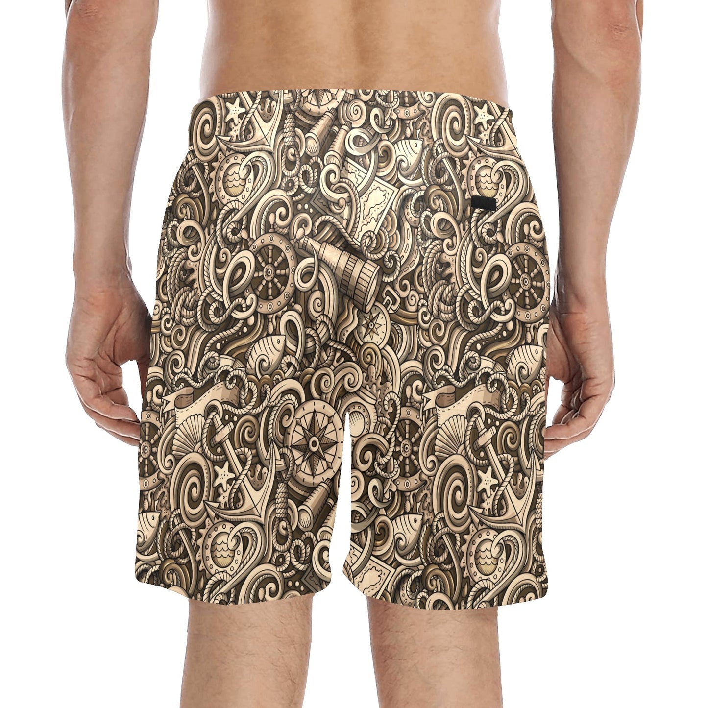 Nautical Tattoo Design Themed Print Men's Swim Trunks Beach Shorts