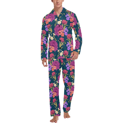 Dahlia Pattern Print Design DH01 Men's Long Pajama Set