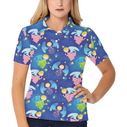 Angel Little Pattern Print Design 02 Women's Polo Shirt