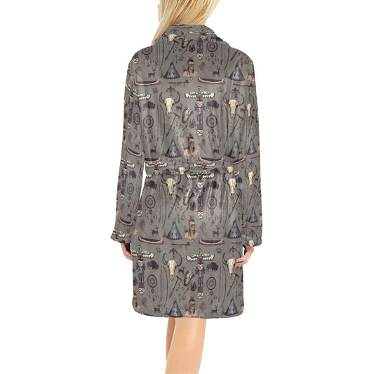 Native Indian life Design Print Women's Fleece Robe