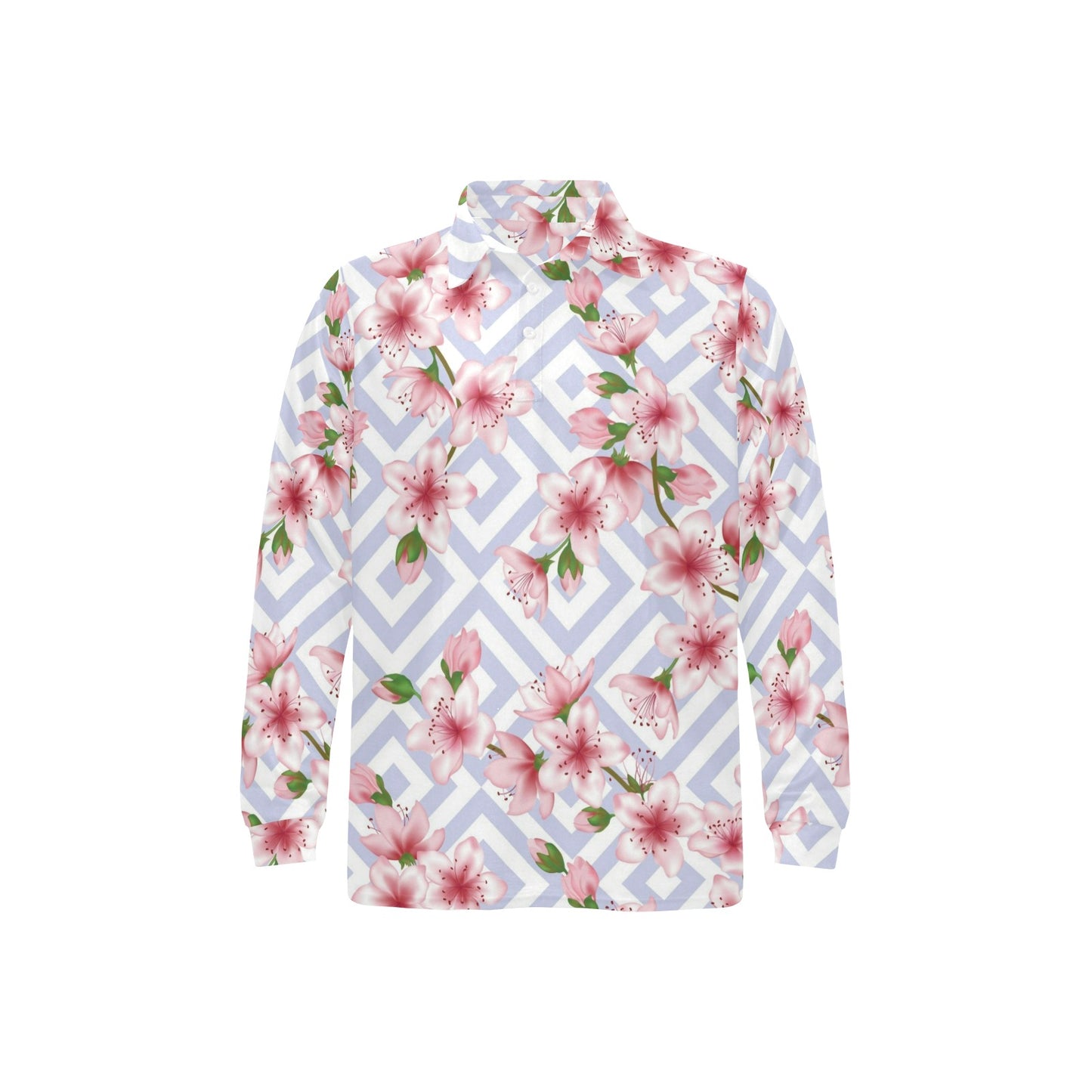 Cherry Blossom Pattern Print Design CB07 Long Sleeve Polo Shirt For Men's