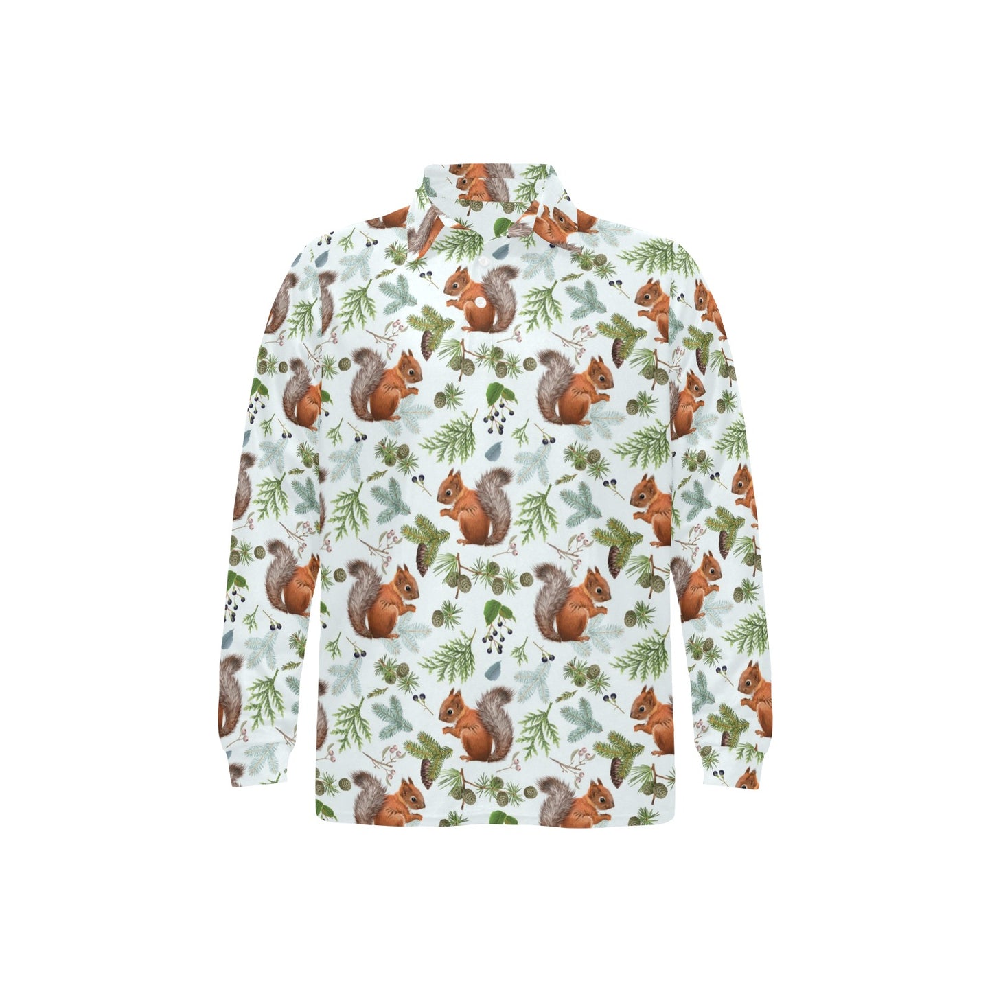 Squirrel Print Design LKS308 Long Sleeve Polo Shirt For Men's