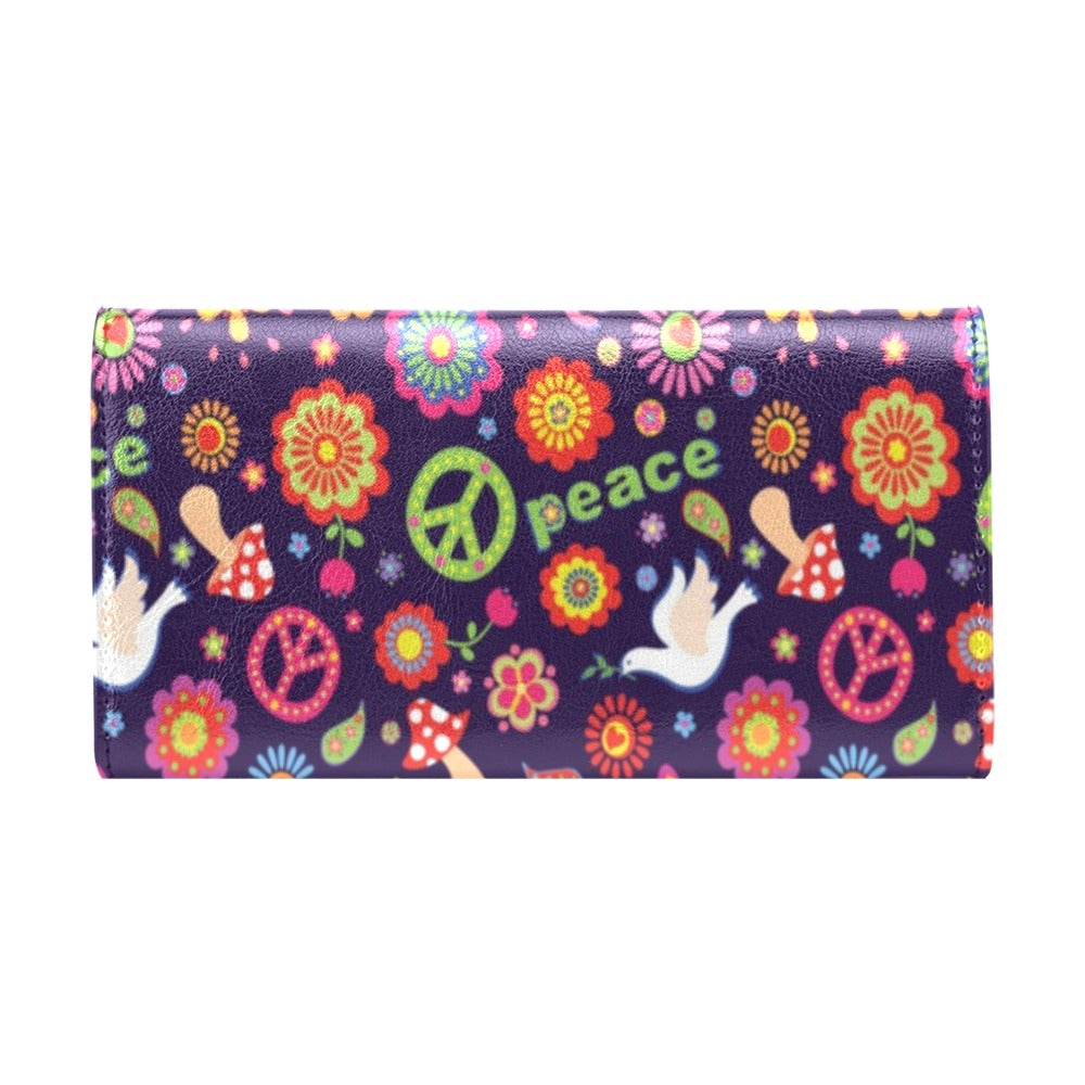 Flower Power Peace Design Print Women's Trifold Wallet