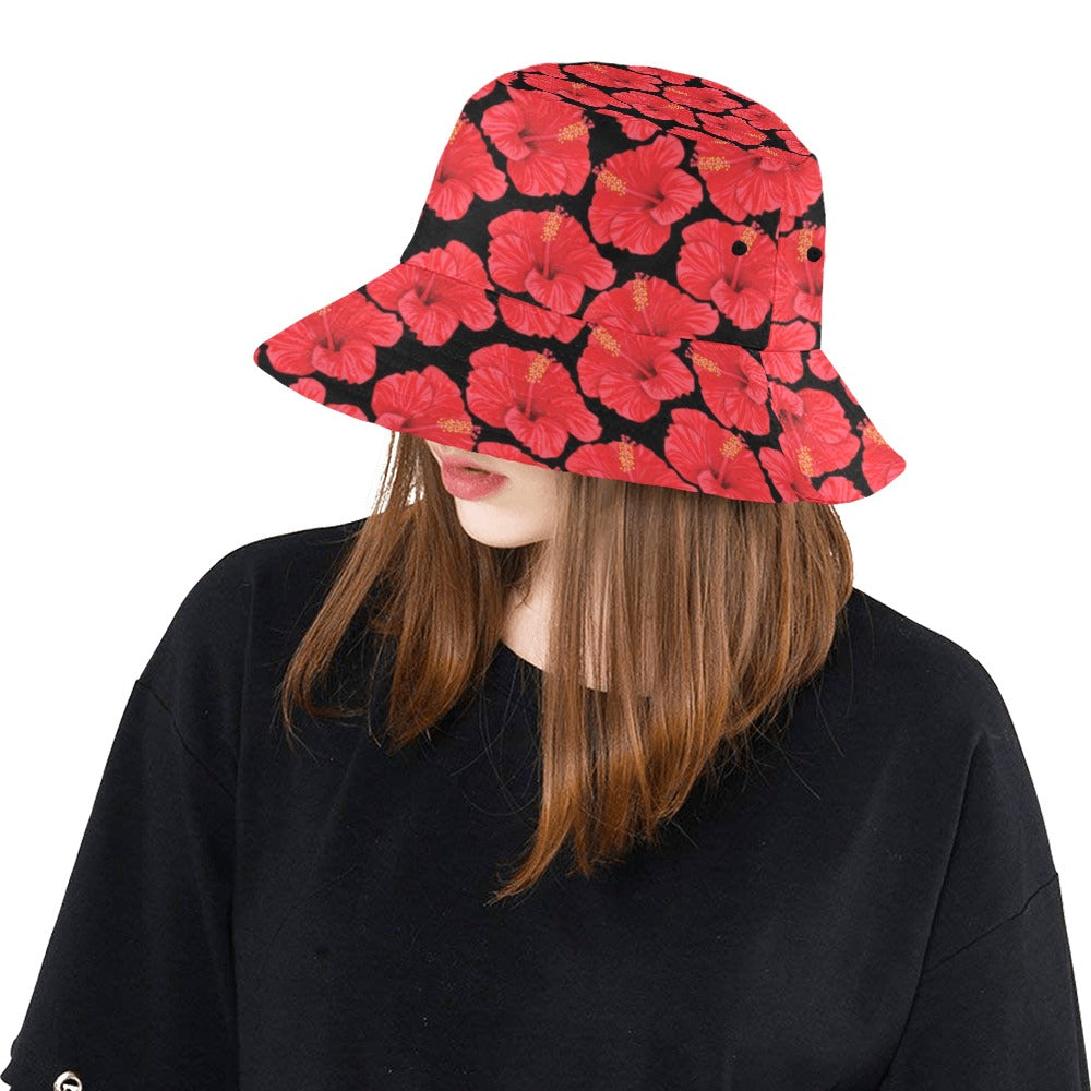 Hibiscus Red Pattern Print Design LKS306 Unisex Bucket Hat