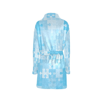 Puzzle Blue Pattern Print Design A04 Women's Fleece Robe