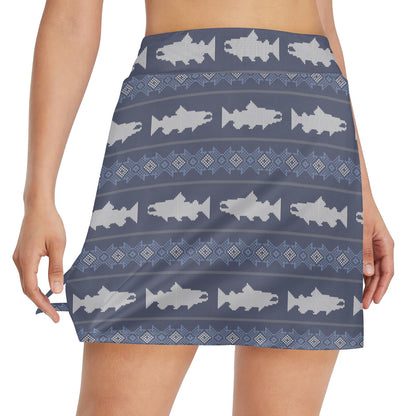 Salmon Fish Knit Style Print Design LKS304 17" Golf & Pickleball Skort with Pockets