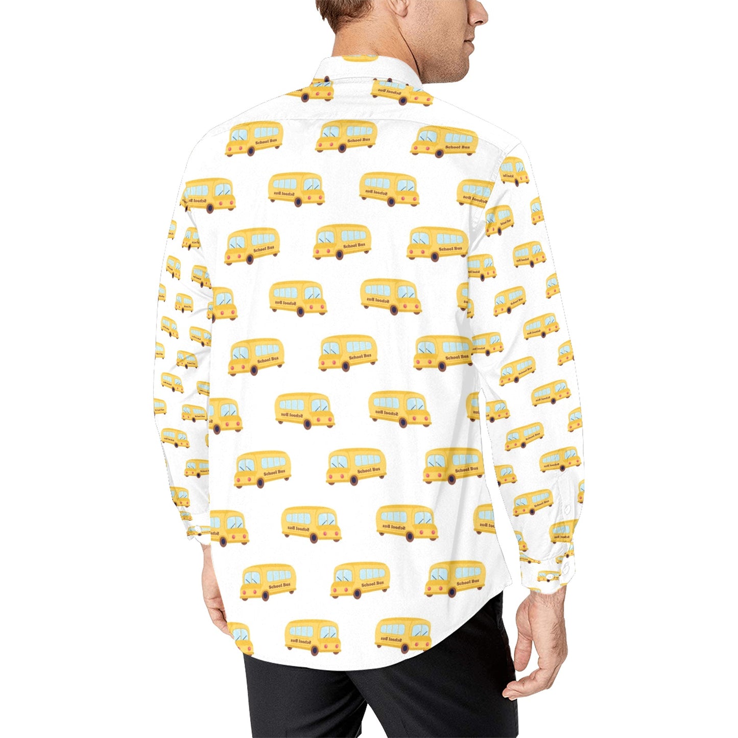 School Bus Print Design LKS306 Men's Long Sleeve Dress Shirt