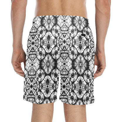 Tie Dye Black White Design Print Men's Swim Trunks Beach Shorts