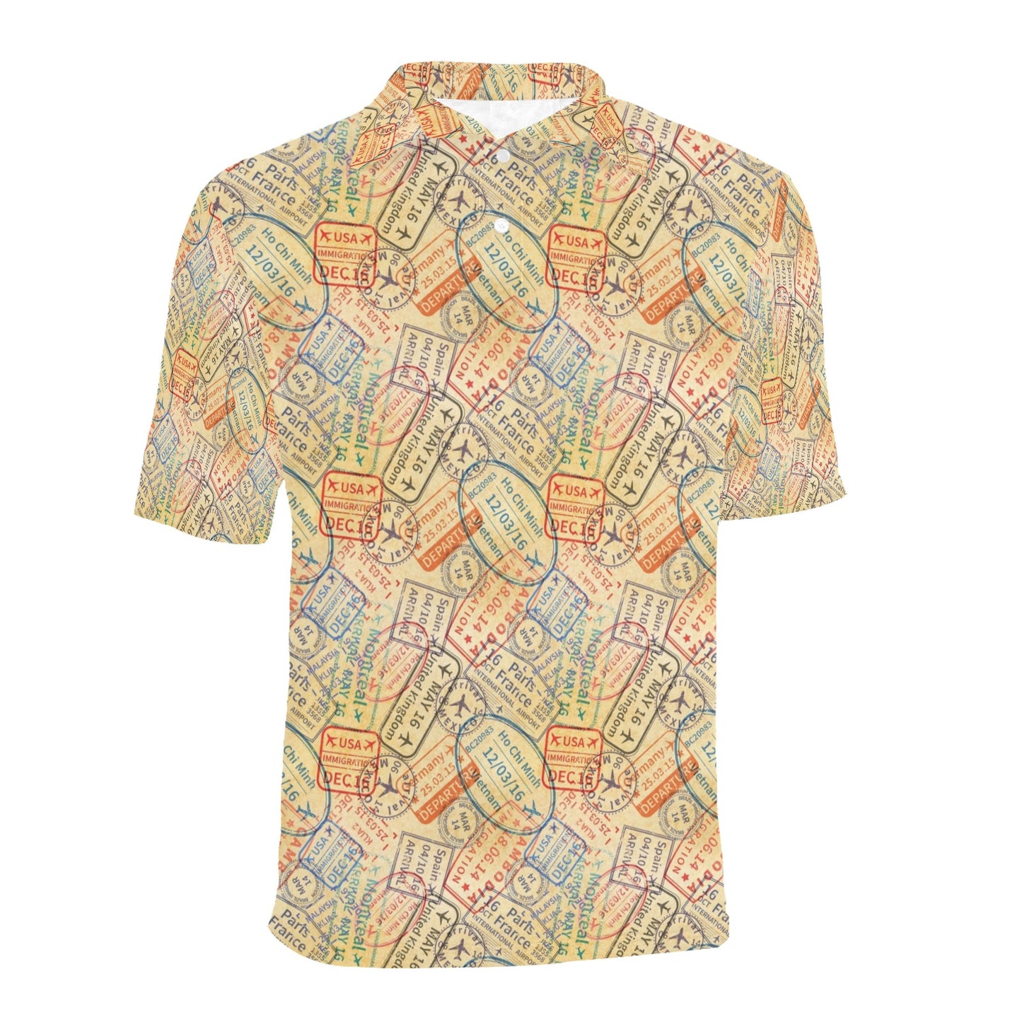 Travel Stamp Print Design LKS302 Men Polo Shirt