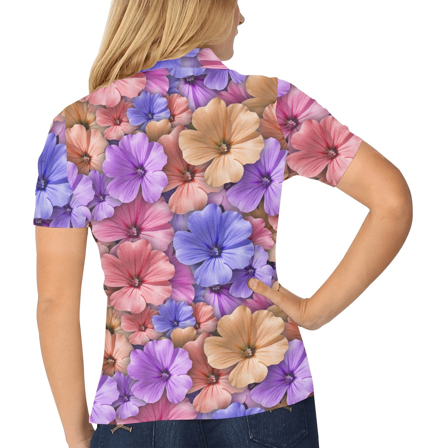 Colorful Geranium Pattern Women's Polo Shirt