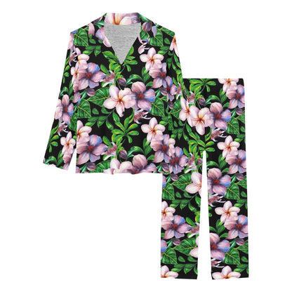 Plumeria Pattern Print Design PM01 Women's Long Pajama Set