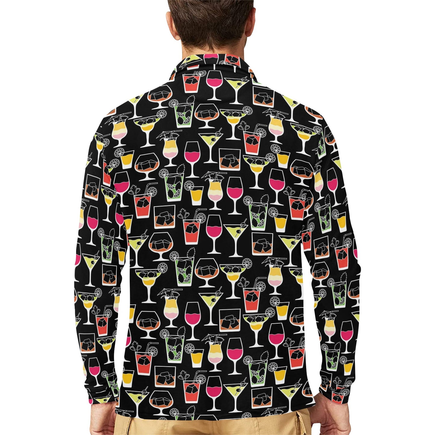 Cocktail Pattern Print Design 01 Long Sleeve Polo Shirt For Men's