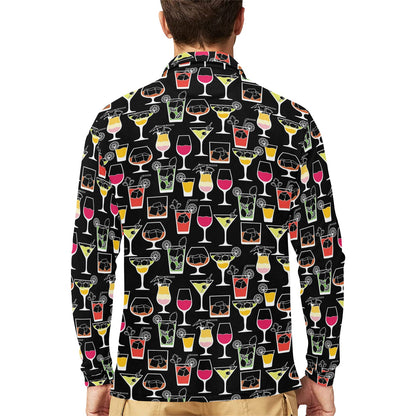 Cocktail Pattern Print Design 01 Long Sleeve Polo Shirt For Men's