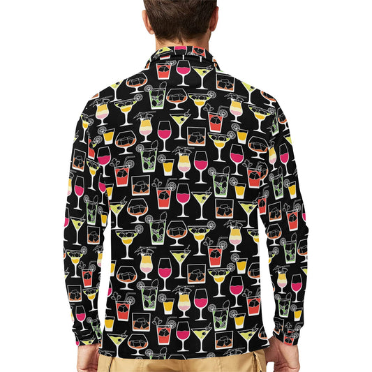Cocktail Pattern Print Design 01 Long Sleeve Polo Shirt For Men's