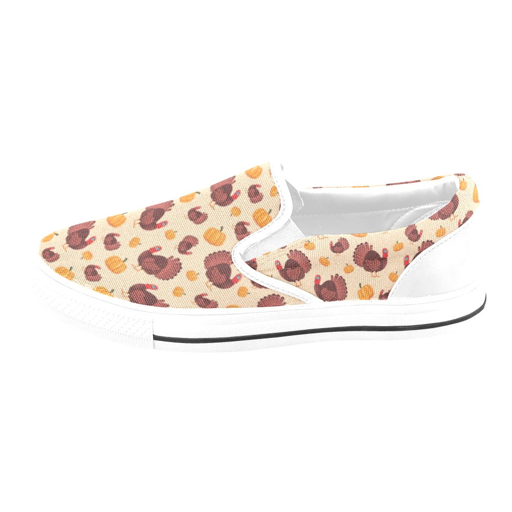 Thanksgiving Print Design LKS308 White Slip Ons Canvas Women's Shoes