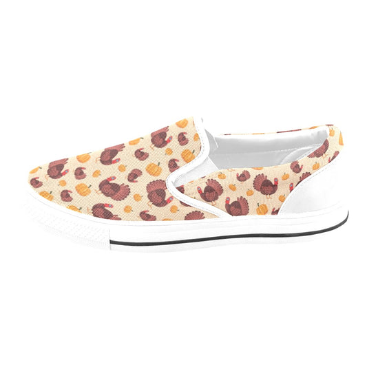 Thanksgiving Print Design LKS308 White Slip Ons Canvas Women's Shoes
