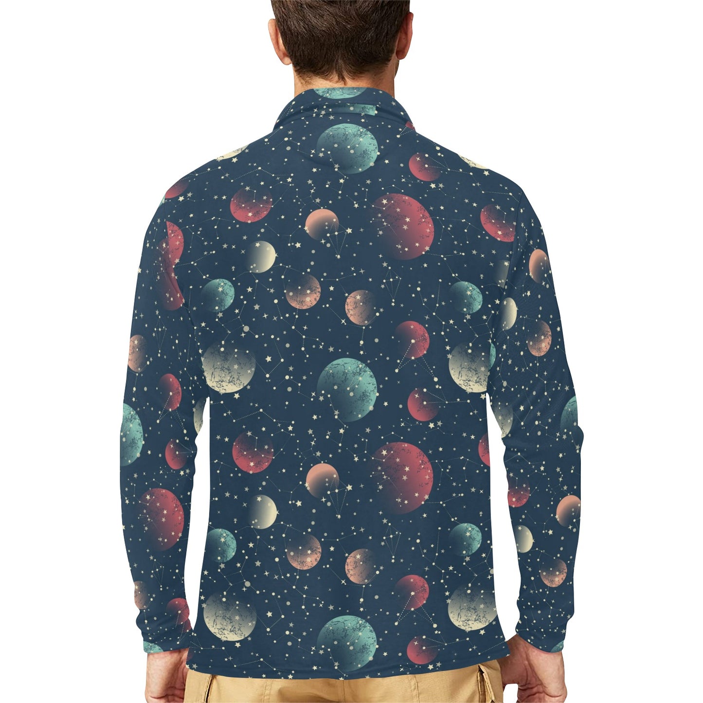 Cosmic Pattern Print Design 04 Long Sleeve Polo Shirt For Men's