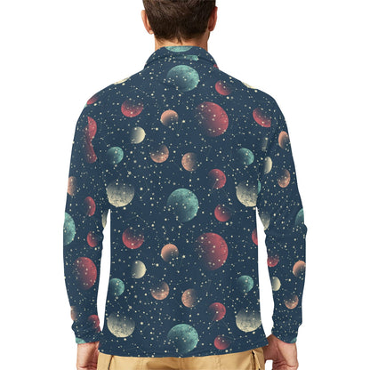 Cosmic Pattern Print Design 04 Long Sleeve Polo Shirt For Men's