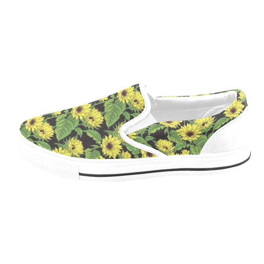 Sunflower Print Design LKS3010 White Slip Ons Canvas Women's Shoes