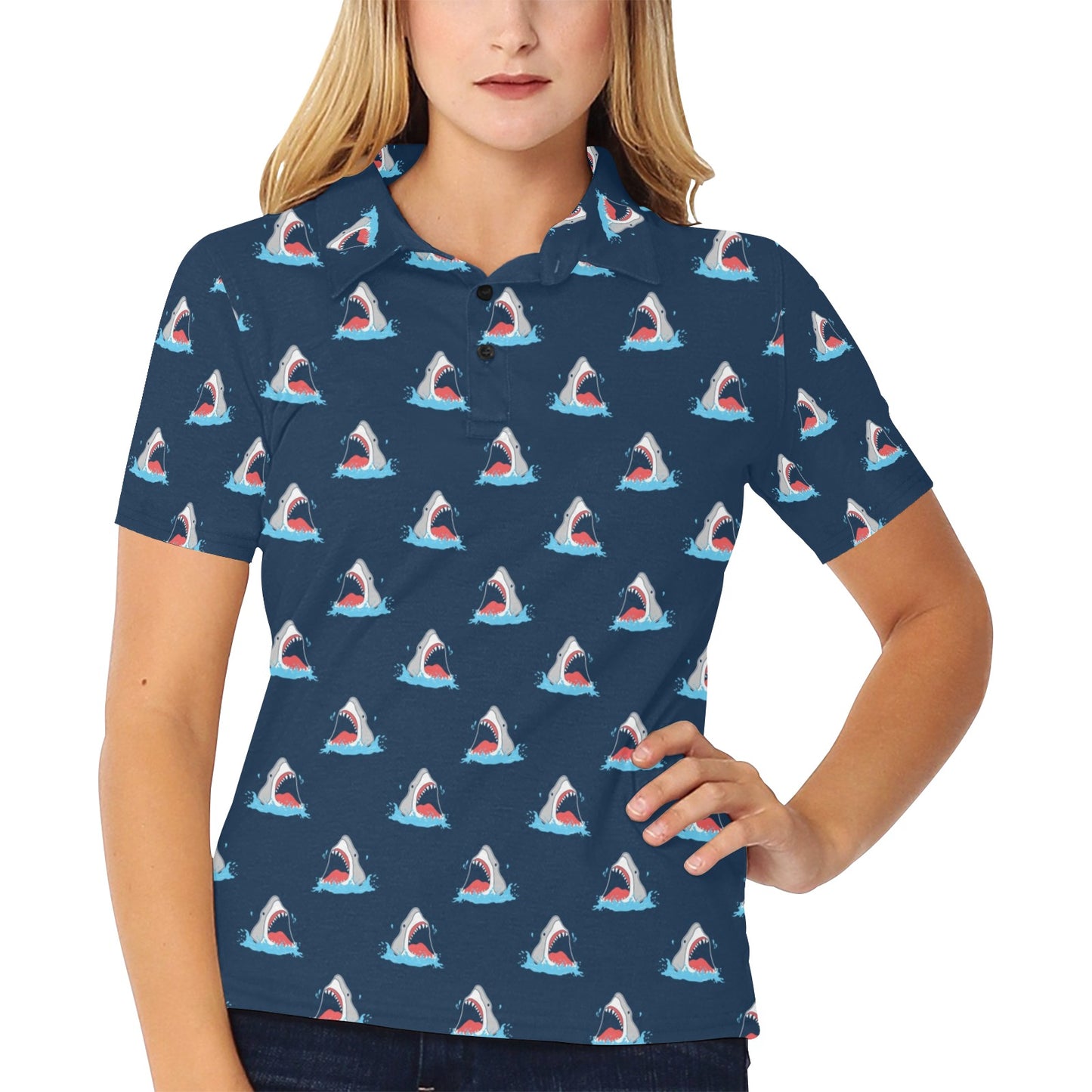 Shark Print Design LKS3010 Women's Polo Shirt