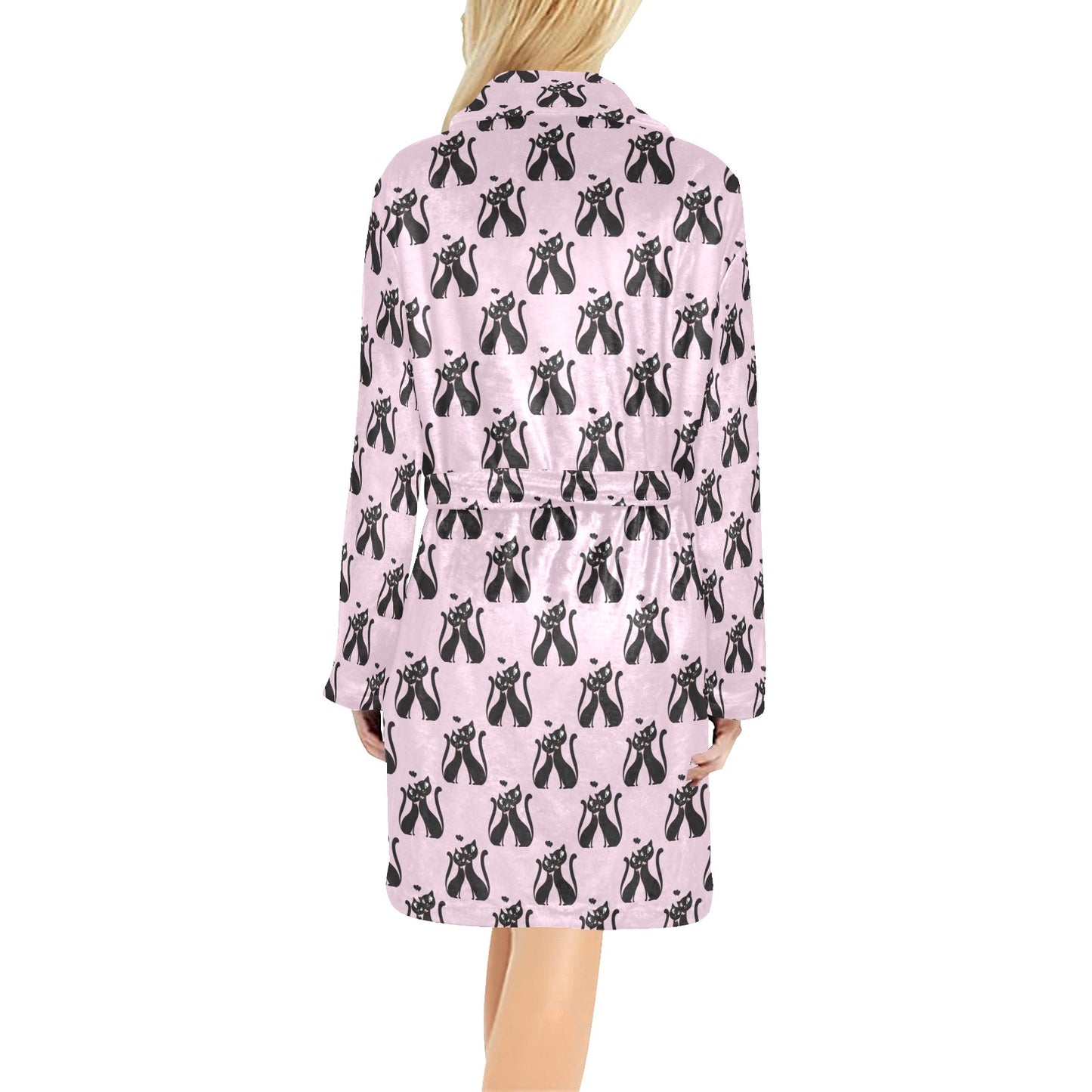 Black Cat Pattern Print Design 01 Women's Fleece Robe