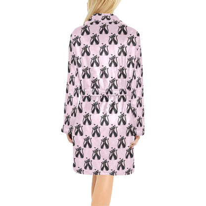 Black Cat Pattern Print Design 01 Women's Fleece Robe