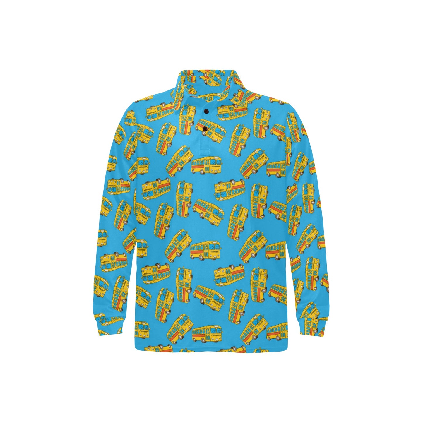 School Bus Print Design LKS302 Long Sleeve Polo Shirt For Men's