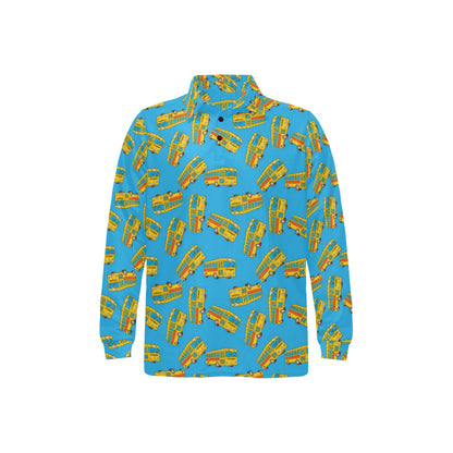 School Bus Print Design LKS302 Long Sleeve Polo Shirt For Men's