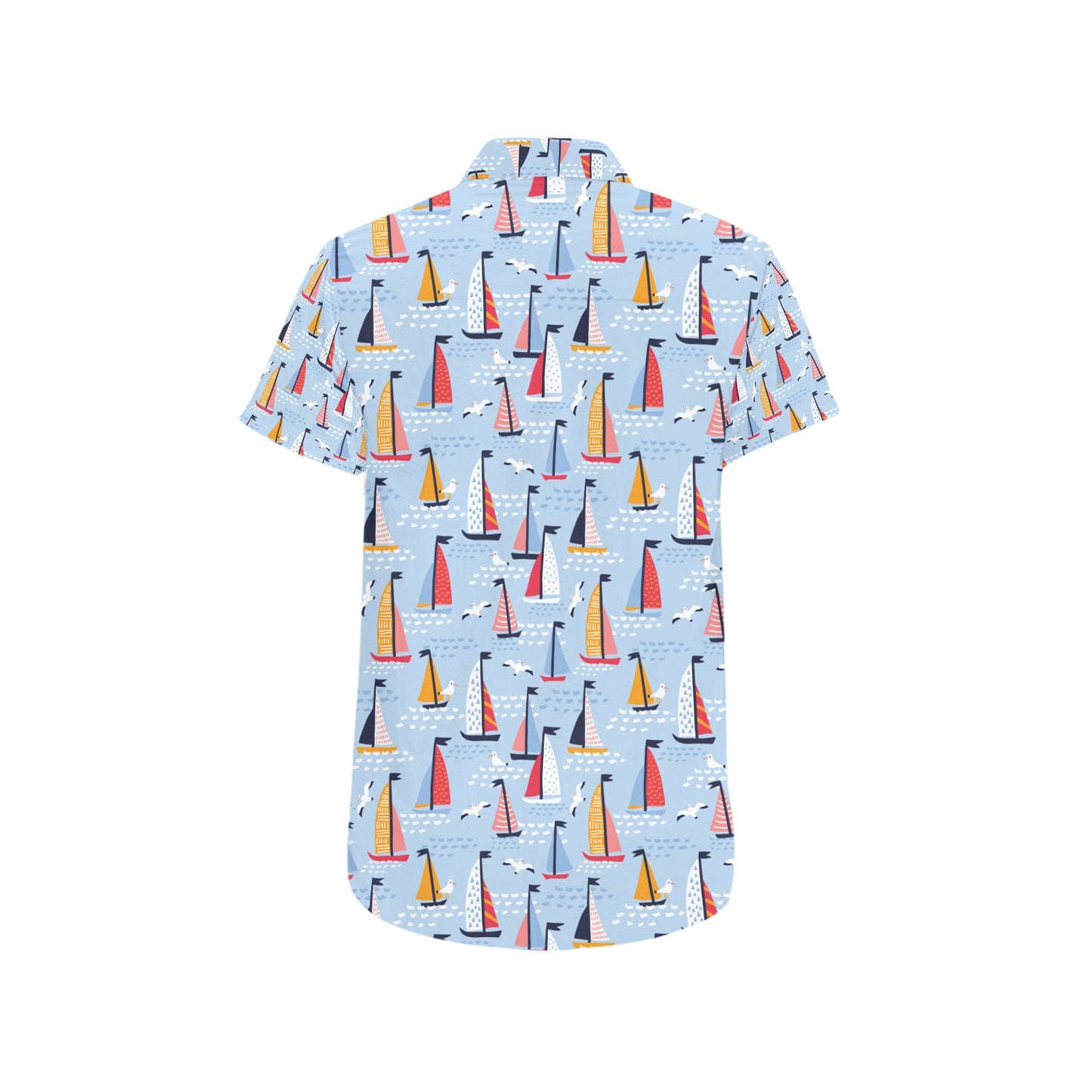 Sailboat Print Design LKS304 Men Short Sleeve Button Up Shirt
