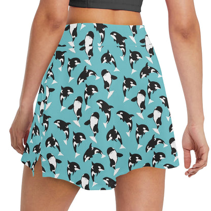 Whale Action Design Themed Print 17" Golf & Pickleball Skort with Pockets