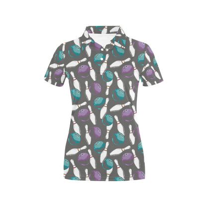 Bowling Pattern Print Design 03 Women's Polo Shirt