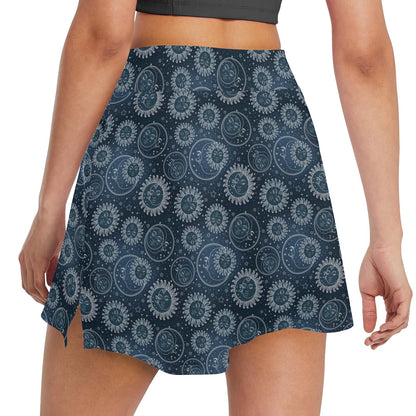Sun Moon Tattoo Design Themed Print 17" Golf & Pickleball Skort with Pockets