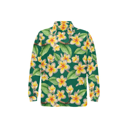 Plumeria Pattern Print Design PM07 Long Sleeve Polo Shirt For Men's