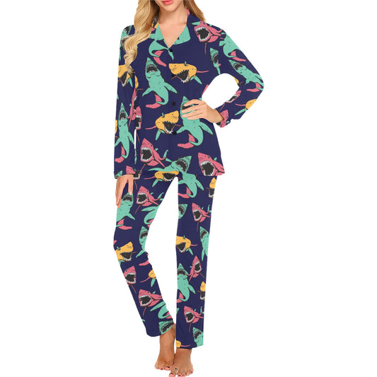 Shark Bite Pattern Women's Long Pajama Set