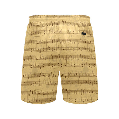 Music Note Vintage Themed Print Men's Swim Trunks Beach Shorts