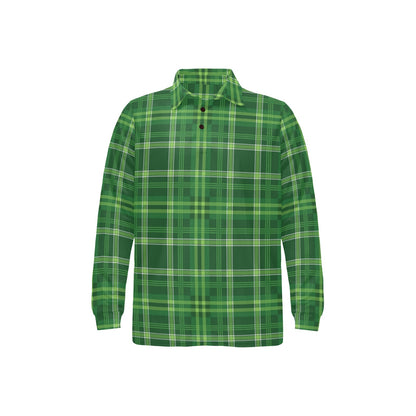 Irish Plaid Pattern Print Design 02 Long Sleeve Polo Shirt For Men's