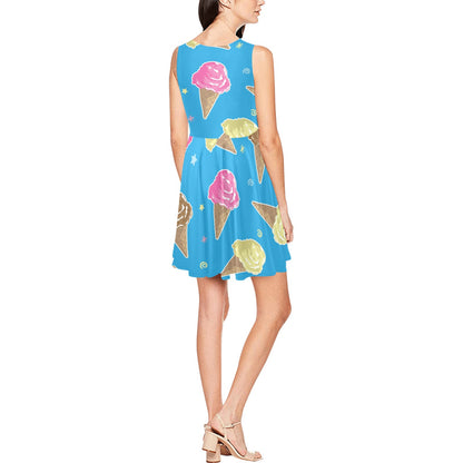 Ice Cream Pattern Print Design 01 Sleeveless Dress
