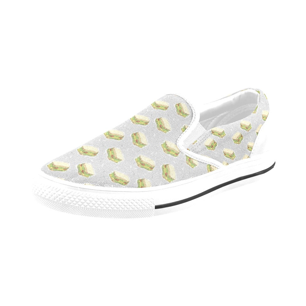 Sandwich Print Design LKS304 White Slip Ons Canvas Women's Shoes