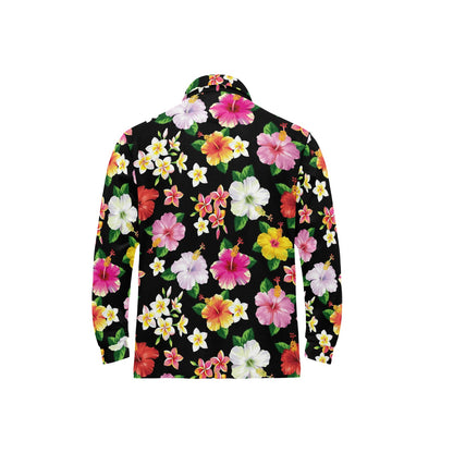 Hibiscus Pattern Print Design HB025 Long Sleeve Polo Shirt For Men's