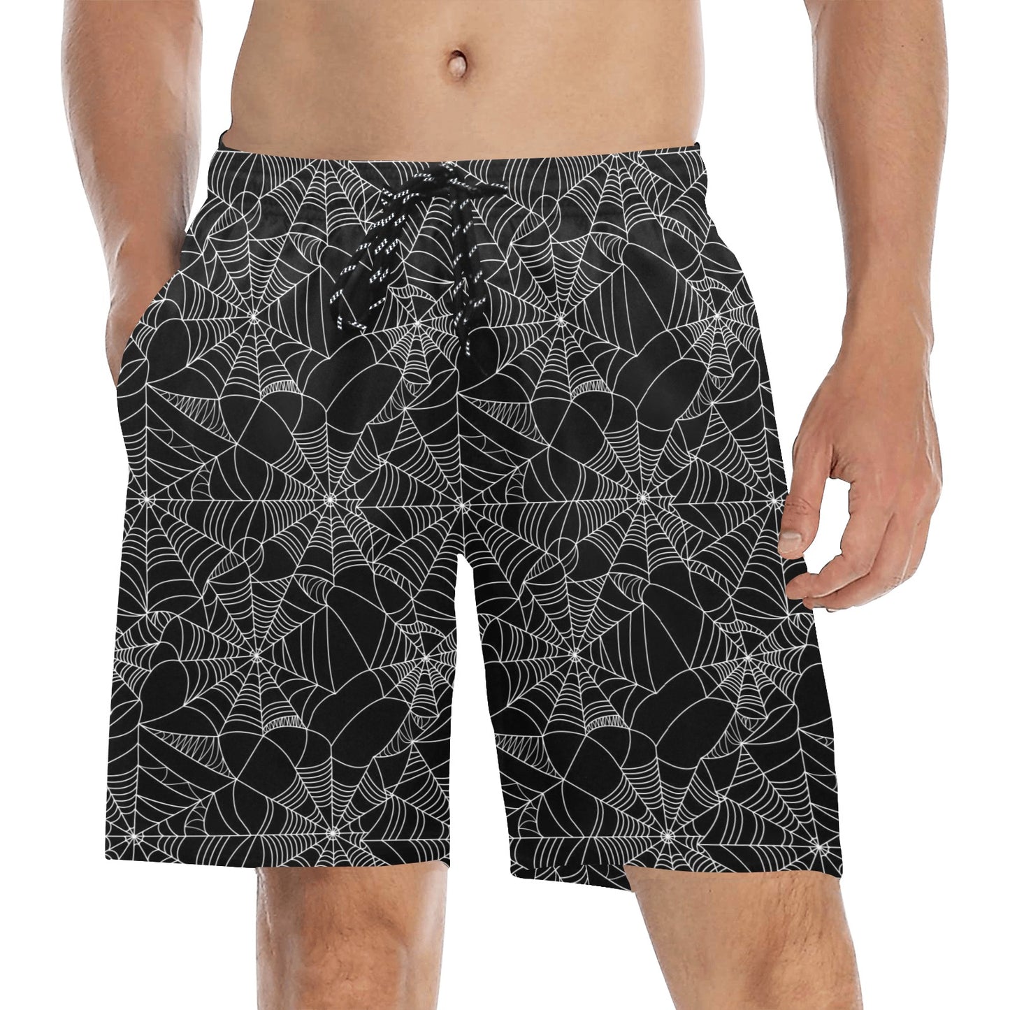 Spider Web Print Design LKS301 Men's Swim Trunks Beach Shorts